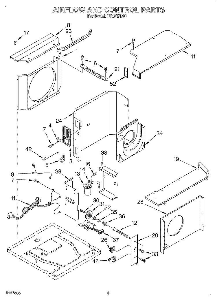 AIRFLOW AND CONTROL Diagram and Parts List for CA18WC90  Crosley Air Conditioner