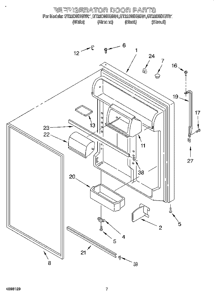 REFRIGERATOR DOOR Diagram and Parts List for GT22DMXGB01  Whirlpool Refrigerator