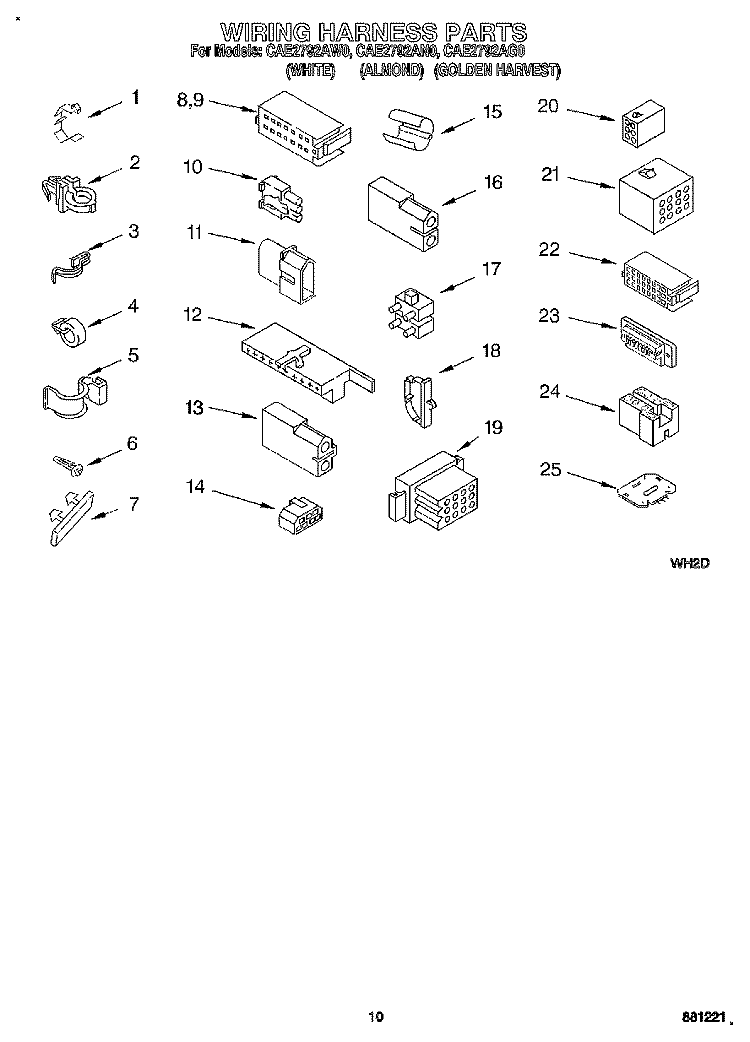 WIRING HARNESS Diagram and Parts List for CAE2792AG0  Whirlpool Washer