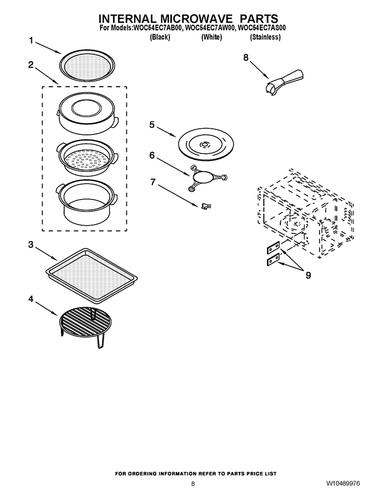 INTERNAL MICROWAVE PARTS Diagram and Parts List for WOC54EC7AB00  Whirlpool Microwave Oven Combo