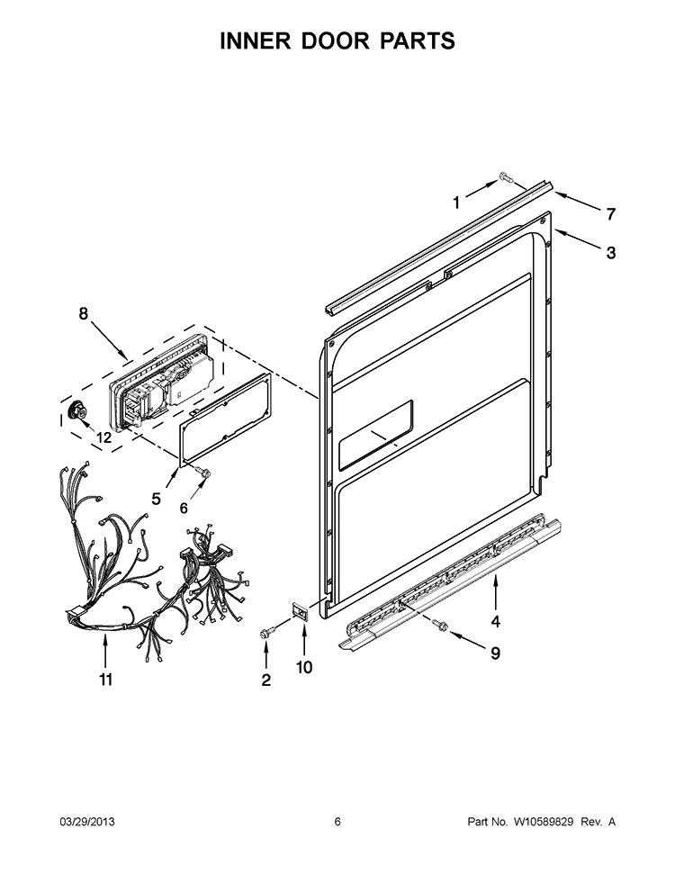 INNER DOOR PARTS Diagram and Parts List for IUD7500BS0  Whirlpool Dishwasher