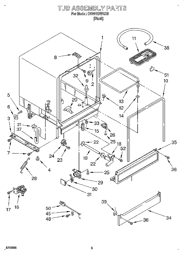 TUB ASSEMBLY Diagram and Parts List for DU801DWGX0  Whirlpool Dishwasher