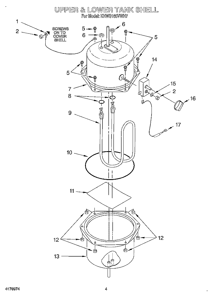 UPPER AND LOWER TANK SHELL Diagram and Parts List for KHWS160VWH7  KitchenAid Miscellaneous