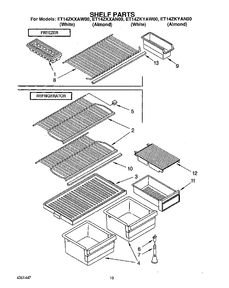 SHELF Diagram and Parts List for ET14ZKYAN00  Whirlpool Refrigerator