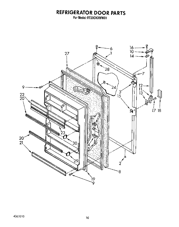 REFRIGERATOR DOOR, LIT/OPTIONAL Diagram and Parts List for RT20CKXWW01  Roper Refrigerator