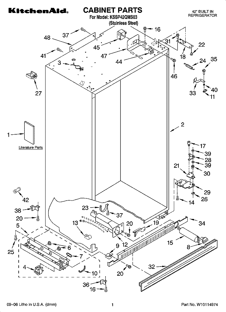 CABINET PARTS Diagram and Parts List for KSSP42QMS03  KitchenAid Refrigerator