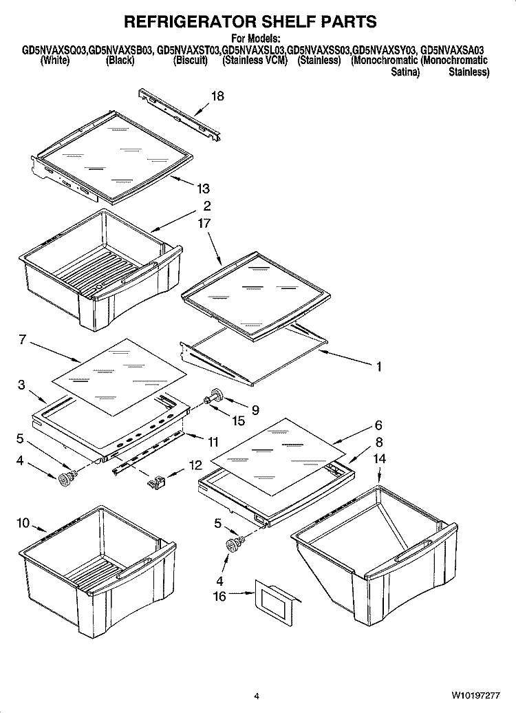 REFRIGERATOR SHELF PARTS Diagram and Parts List for GD5NVAXSB03  Whirlpool Refrigerator