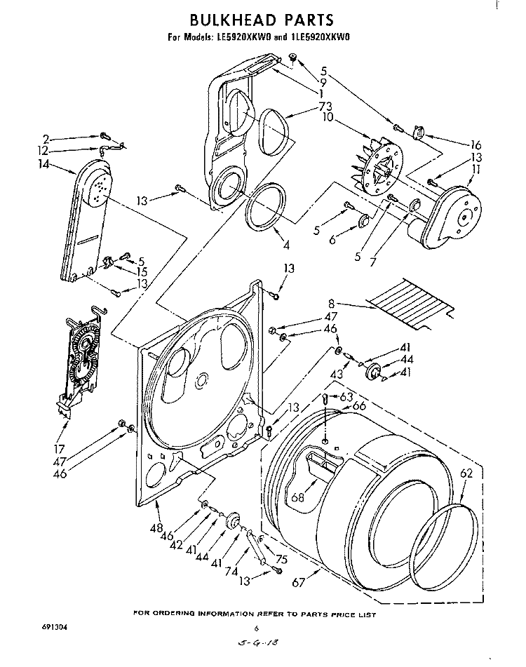 SECTION Diagram and Parts List for 1LE5920XKW0  Whirlpool Dryer