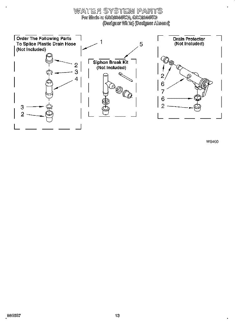 WATER SYSTEM Diagram and Parts List for GSQ9344EQ0  Whirlpool Washer