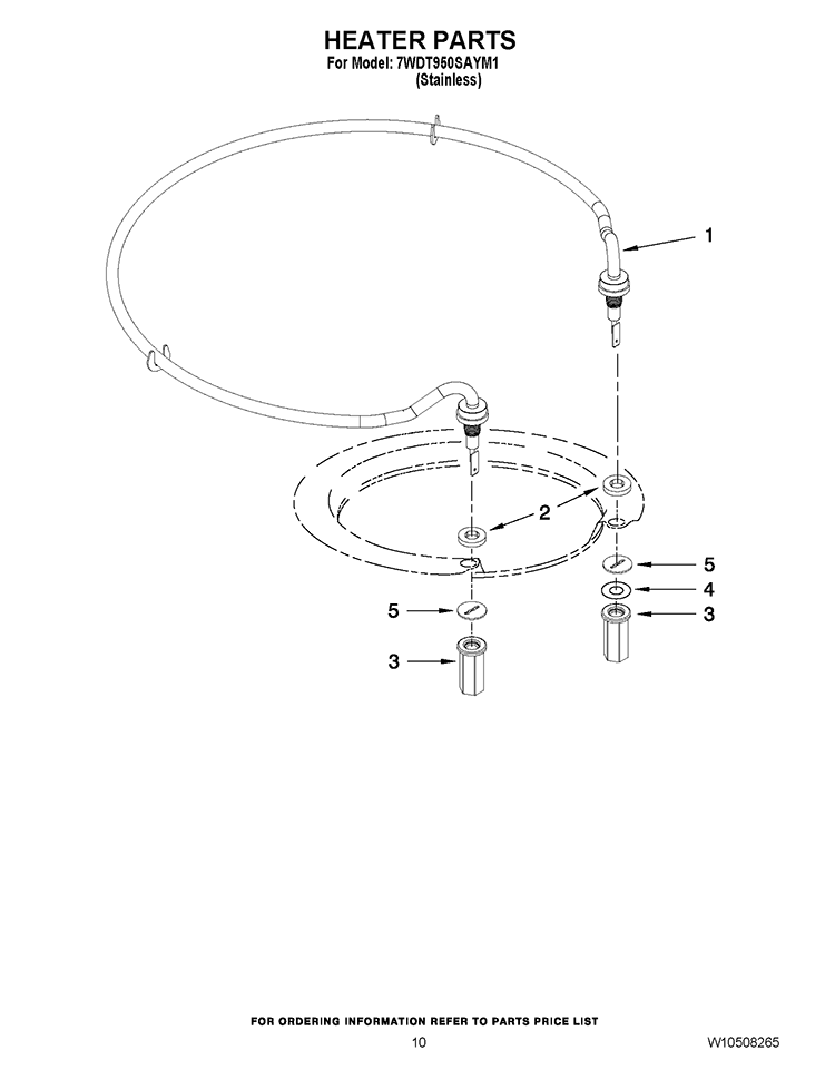 HEATER PARTS Diagram and Parts List for 7WDT950SAYM1  Whirlpool Dishwasher