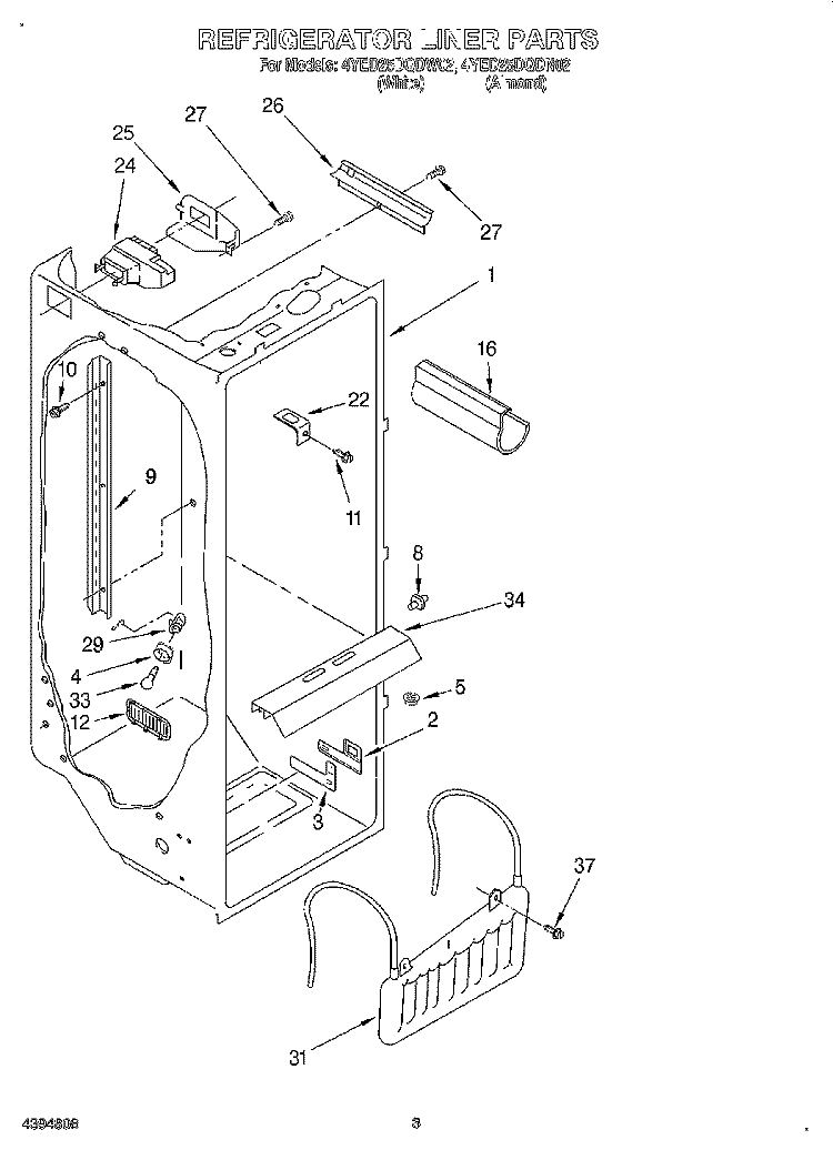 REFRIGERATOR LINER Diagram and Parts List for 4YED25DQDN02  Whirlpool Refrigerator