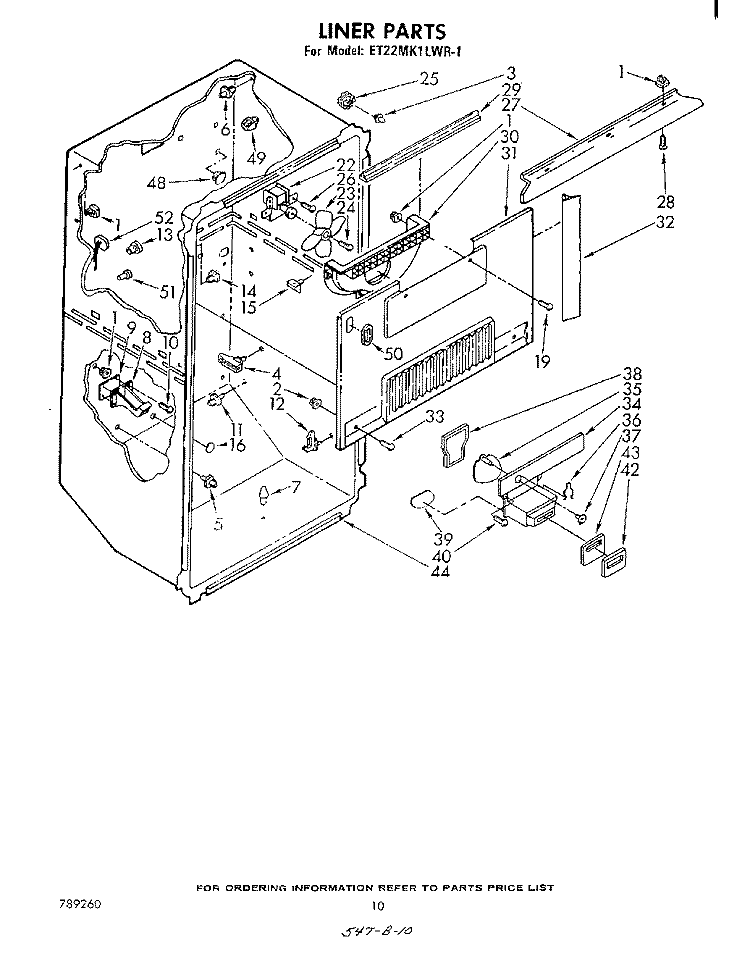 LINER Diagram and Parts List for ET22MK1LWR1  Whirlpool Refrigerator