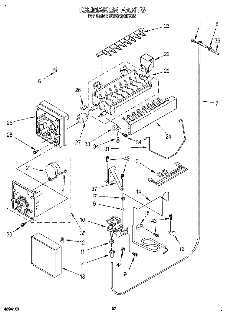 ICEMAKER, LITERATURE Diagram and Parts List for KSSS42QDX02  KitchenAid Refrigerator