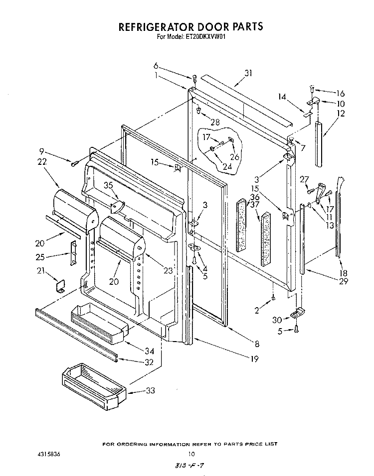 REFRIGERATOR DOOR Diagram and Parts List for ET20DKXVN01  Whirlpool Refrigerator
