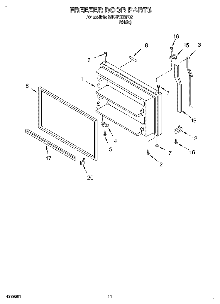 FREEZER DOOR, LIT/OPTIONAL Diagram and Parts List for 3XKVN600F02  Whirlpool Refrigerator