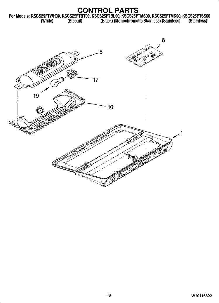 CONTROL PARTS Diagram and Parts List for KSCS25FTSS00  KitchenAid Refrigerator