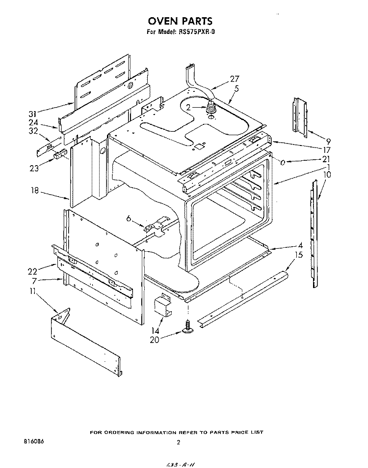OVEN Diagram and Parts List for RS575PXR0  Whirlpool Range