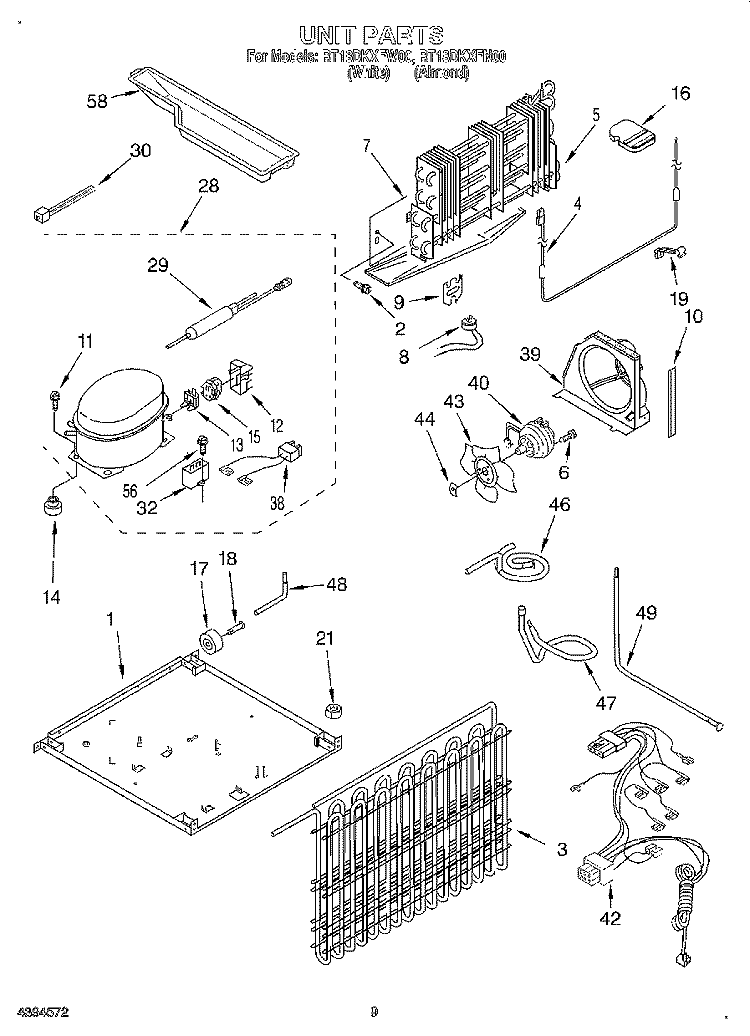 UNIT, LIT/OPTIONAL Diagram and Parts List for RT18DKXFN00  Roper Refrigerator