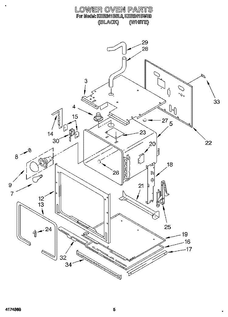 LOWER OVEN Diagram and Parts List for KEBI241BWH0  KitchenAid Wall Oven