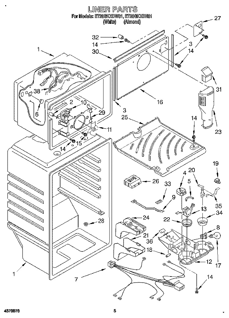 LINER Diagram and Parts List for ET20GKXDN01  Whirlpool Refrigerator