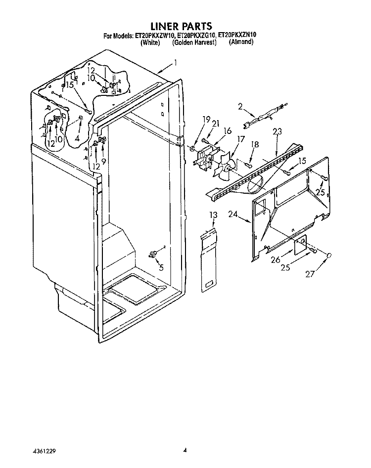 LINER Diagram and Parts List for ET20PKXZN10  Whirlpool Refrigerator