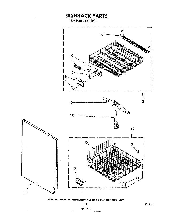 DISHRACK Diagram and Parts List for SHU80010  Whirlpool Dishwasher