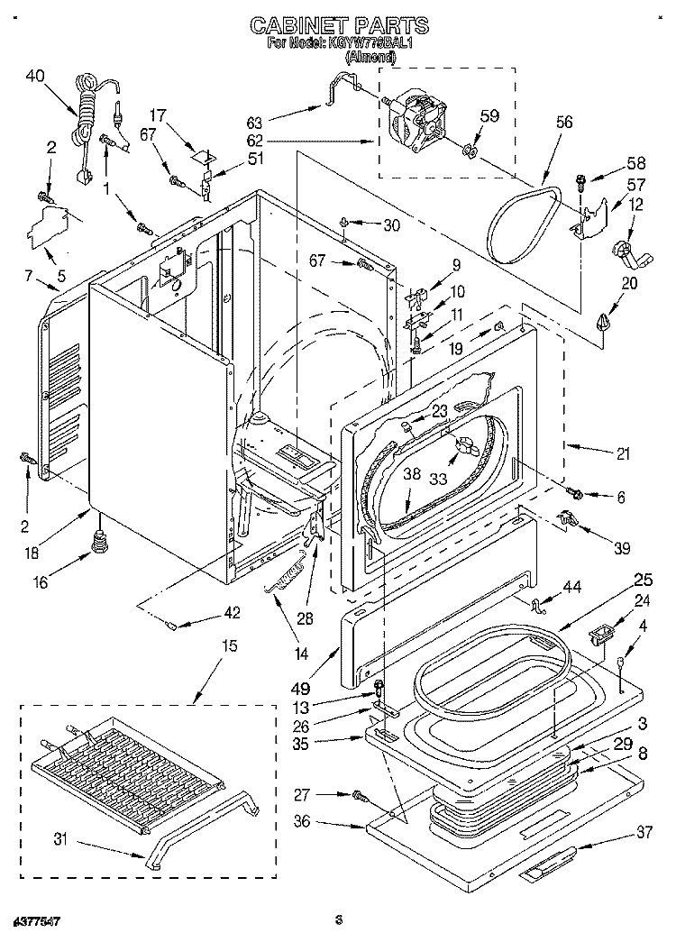 CABINET Diagram and Parts List for KGYW778BAL1  KitchenAid Dryer