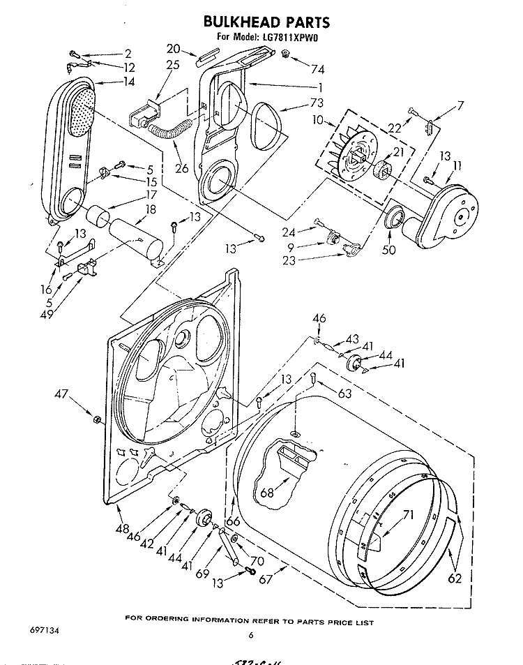 BULKHEAD Diagram and Parts List for LG7811XPW0  Whirlpool Dryer
