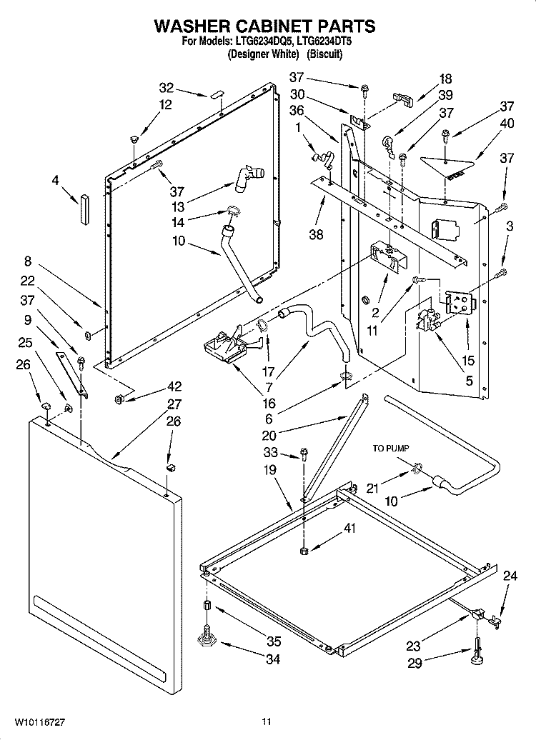 WASHER CABINET PARTS Diagram and Parts List for LTG6234DQ5  Whirlpool Washer Dryer Combo