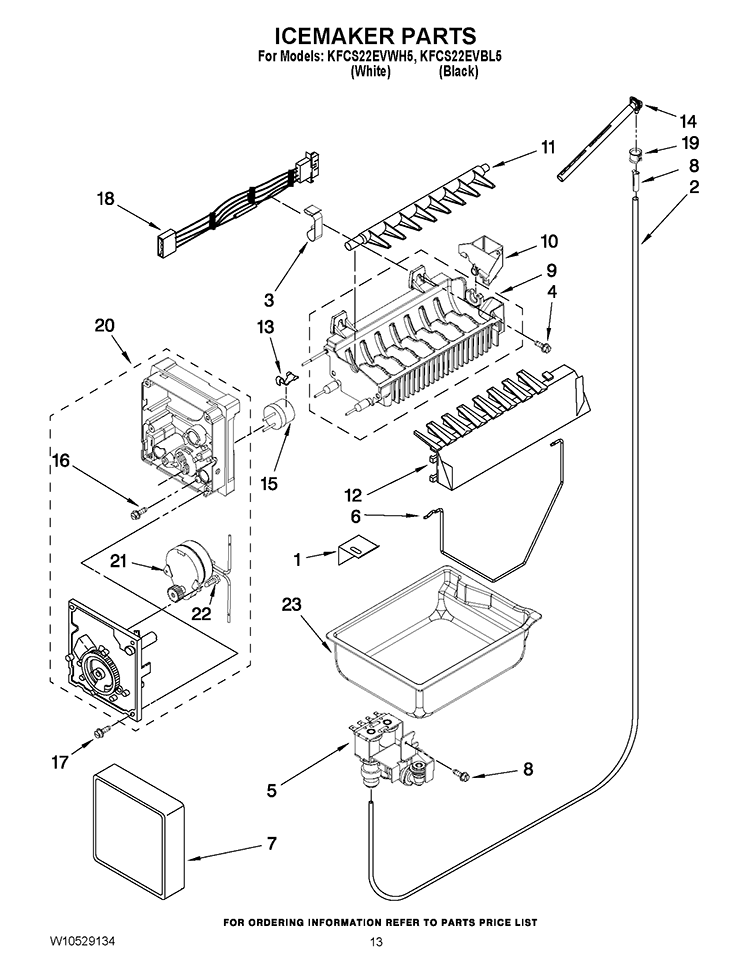 ICEMAKER PARTS Diagram and Parts List for KFCS22EVBL5  KitchenAid Refrigerator
