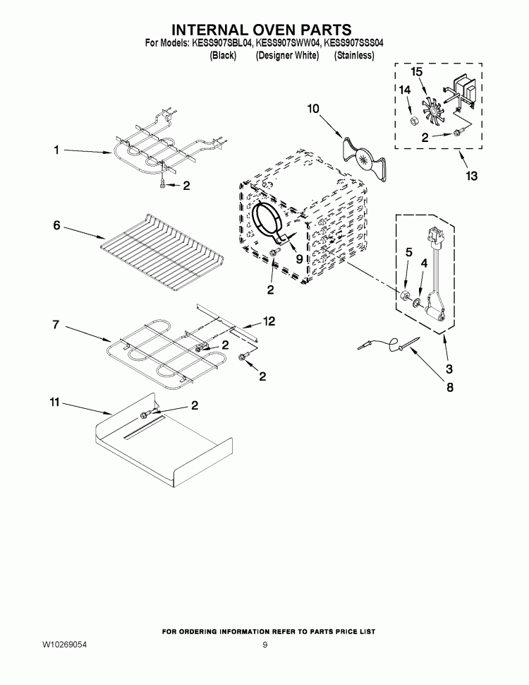 INTERNAL OVEN PARTS Diagram and Parts List for KESS907SBL04  KitchenAid Range
