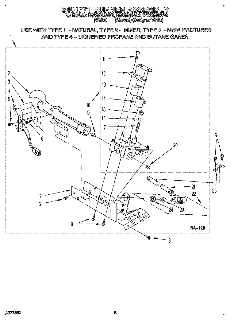 3401771 BURNER ASSEMBLY Diagram and Parts List for RGX6646AQ2  Roper Dryer