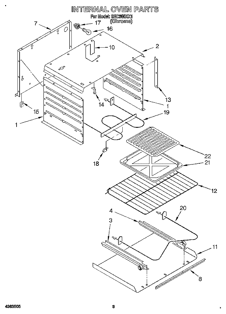 INTERNAL OVEN Diagram and Parts List for SEC350XX1  Roper Range
