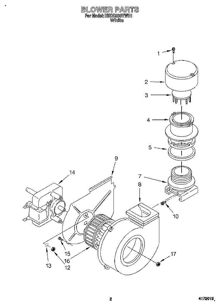 BLOWER Diagram and Parts List for KUDD230YWH1  KitchenAid Dishwasher