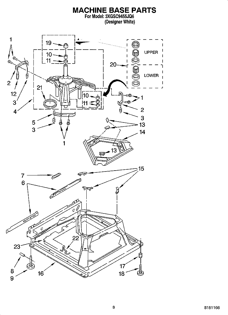 MACHINE BASE PARTS Diagram and Parts List for 3XGSC9455JQ6  Whirlpool Washer