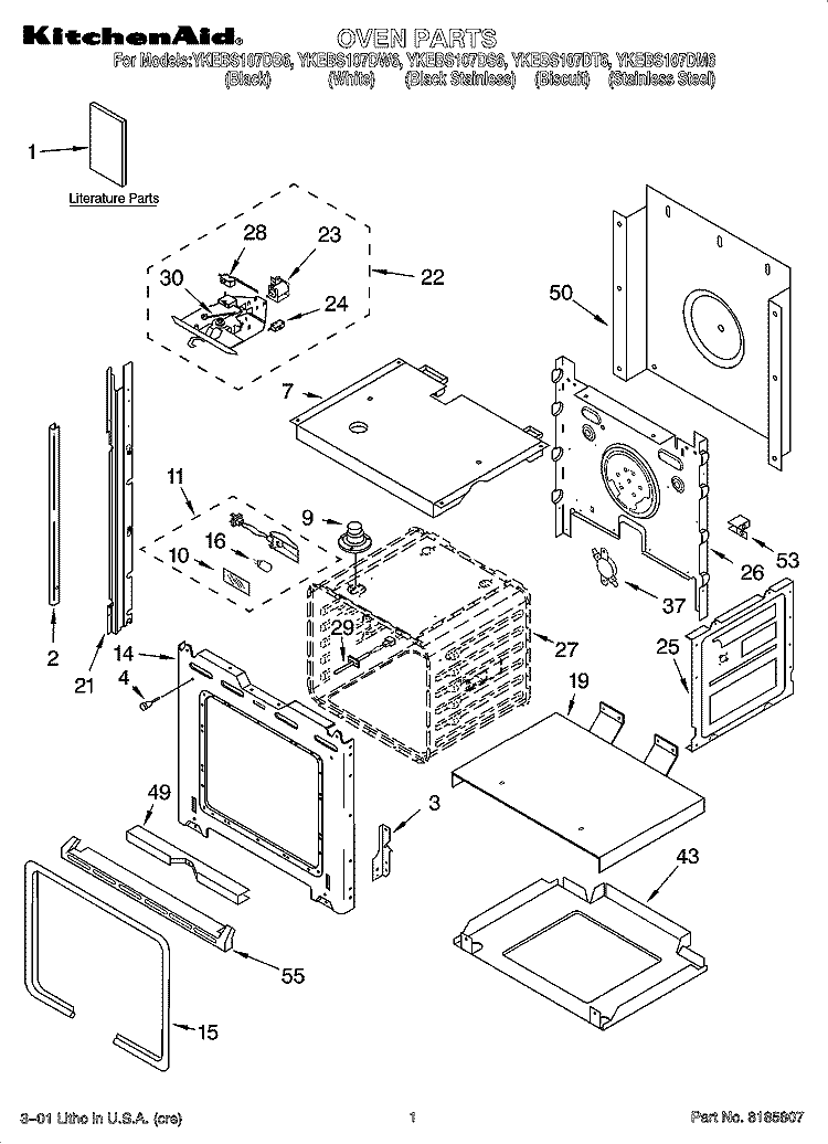 OVEN PARTS Diagram and Parts List for YKEBS107DM6  KitchenAid Wall Oven