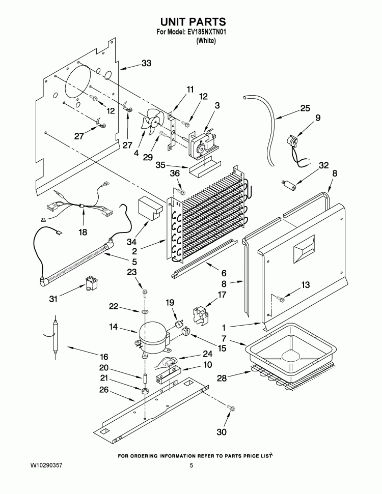 UNIT PARTS Diagram and Parts List for EV185NXTN01  Whirlpool Freezer