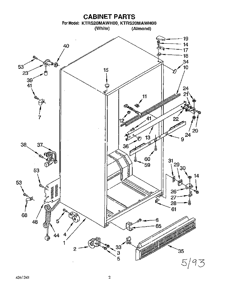 CABINET Diagram and Parts List for KTRS20MAWH00  KitchenAid Refrigerator