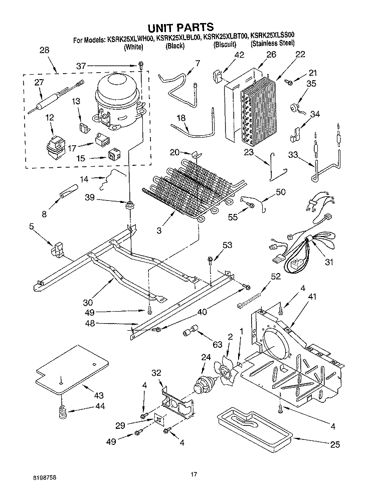 UNIT PARTS Diagram and Parts List for KSRK25XLBT00  KitchenAid Refrigerator