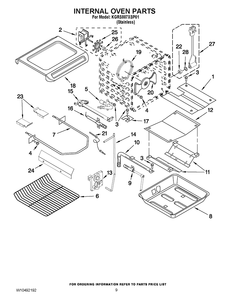 INTERNAL OVEN PARTS Diagram and Parts List for KGRS807XSP01  KitchenAid Range