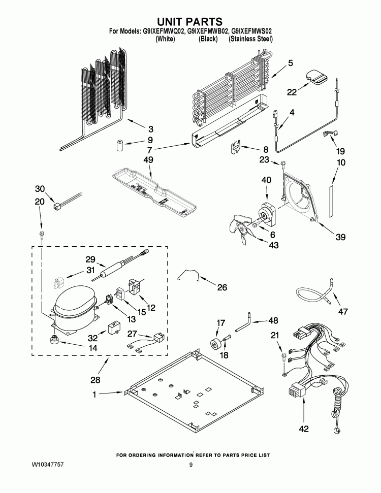 UNIT PARTS Diagram and Parts List for G9IXEFMWS02  Whirlpool Refrigerator