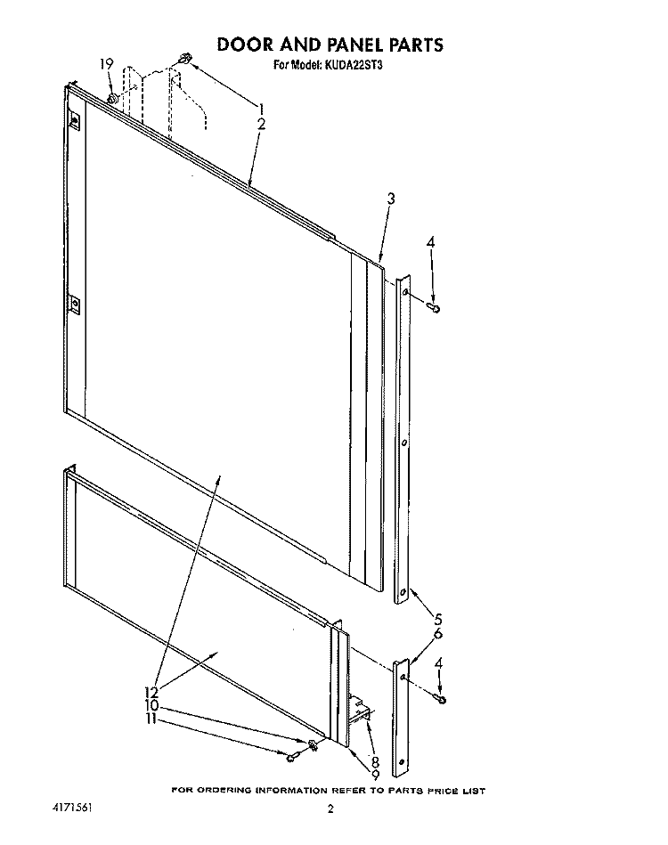 DOOR AND PANEL Diagram and Parts List for KUDA22ST3  KitchenAid Dishwasher