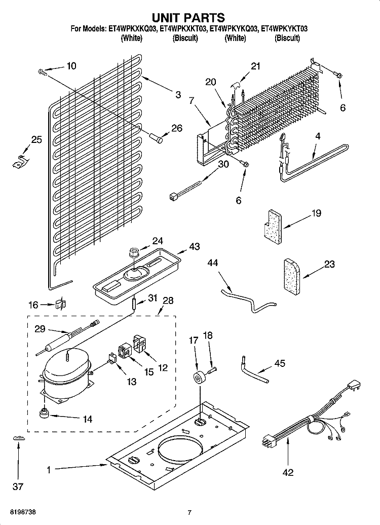 UNIT PARTS Diagram and Parts List for ET4WPKYKT03  Whirlpool Refrigerator