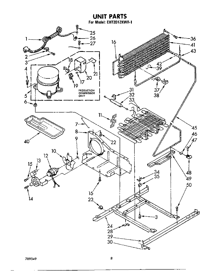 UNIT Diagram and Parts List for EHT201ZKWR1  Whirlpool Refrigerator