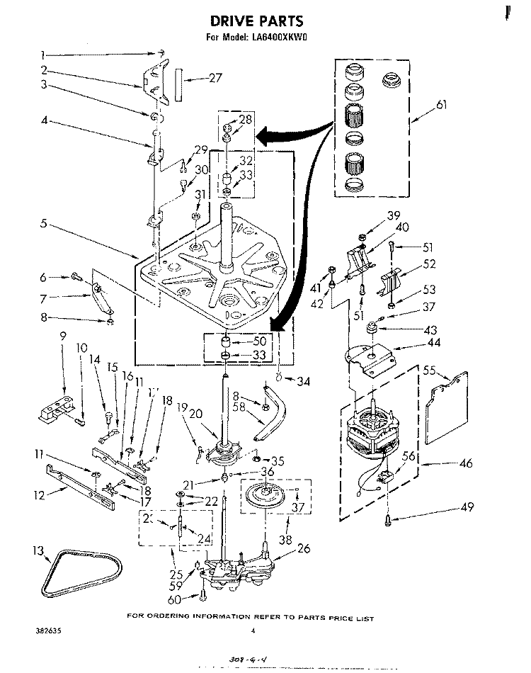 DRIVE Diagram and Parts List for LA6400XKW0  Whirlpool Washer