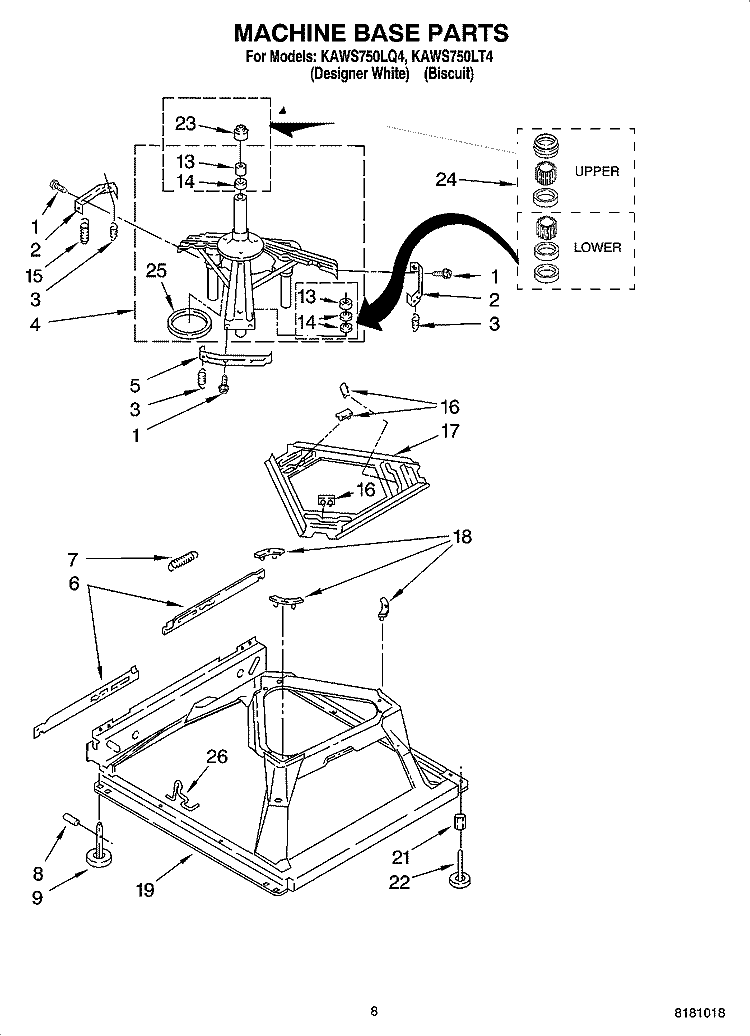 MACHINE BASE PARTS Diagram and Parts List for KAWS750LT4  KitchenAid Washer