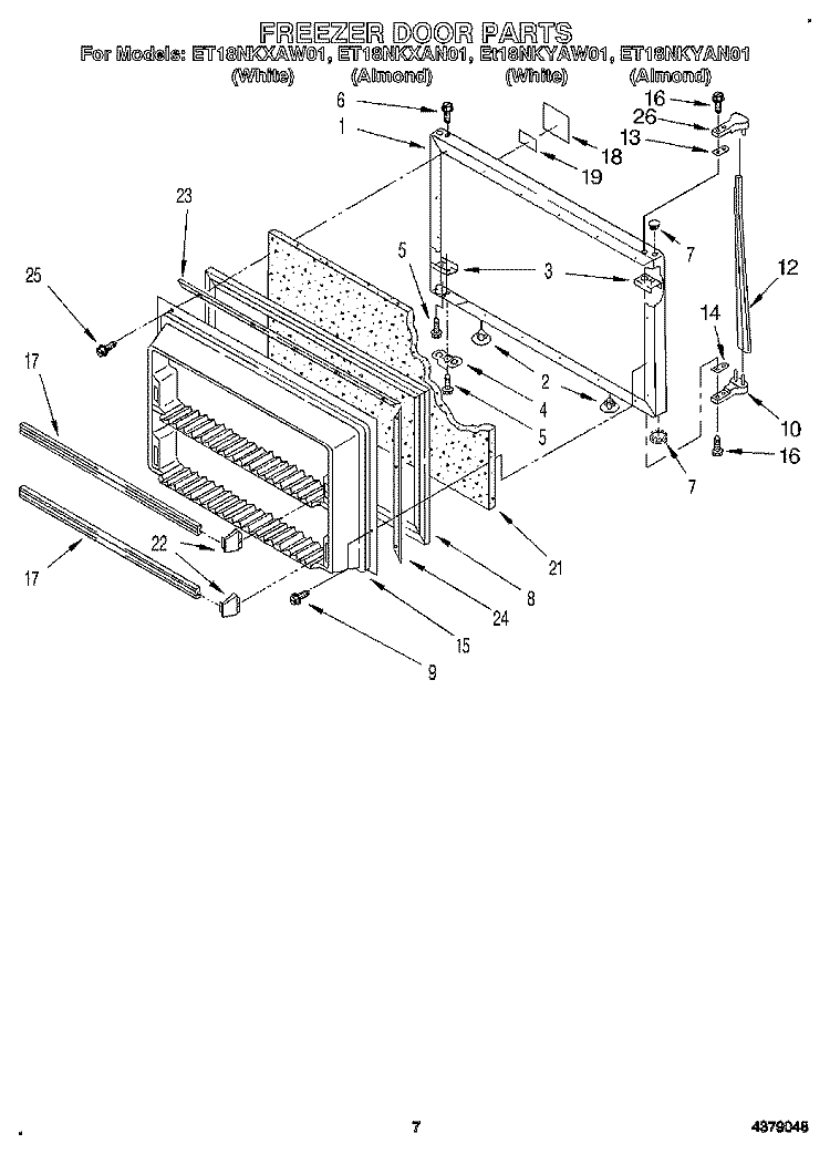 FREEZER DOOR Diagram and Parts List for ET18NKXAN01  Whirlpool Refrigerator