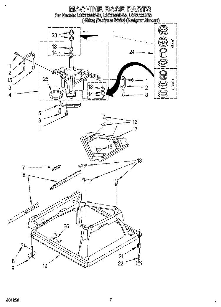 MACHINE BASE Diagram and Parts List for LSR7233DW0  Whirlpool Washer