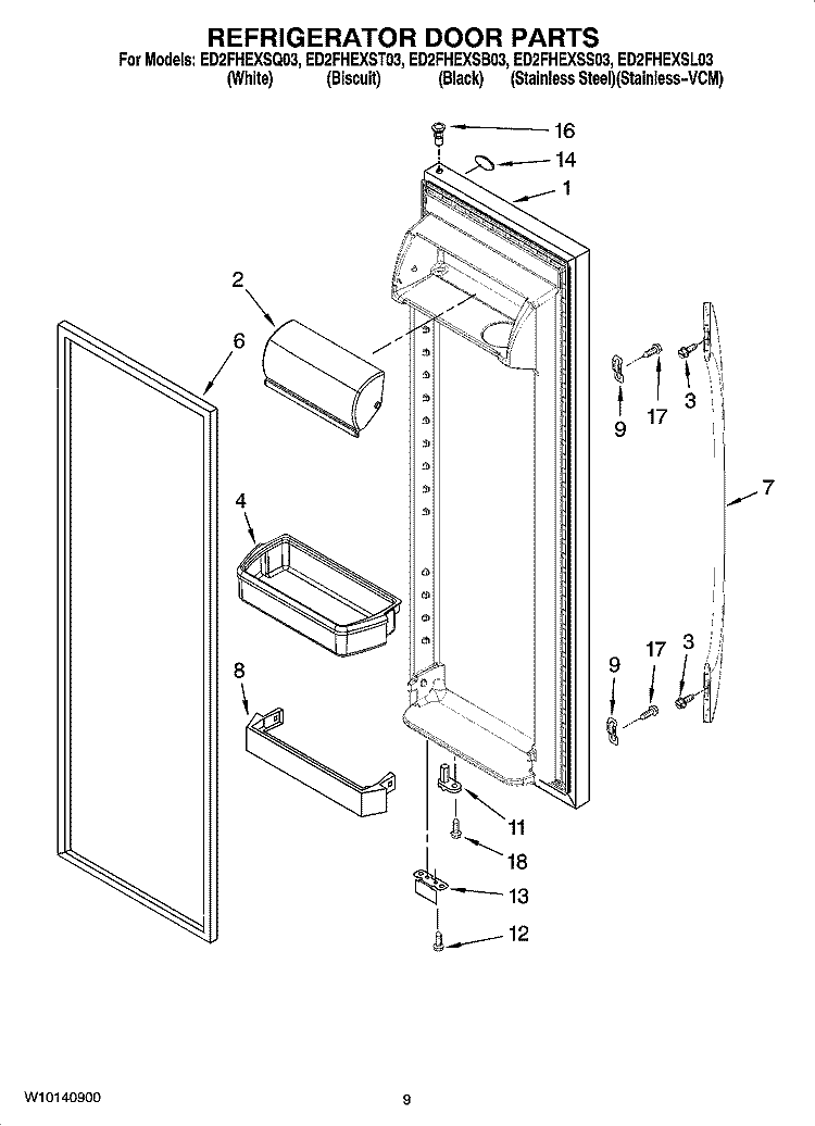 REFRIGERATOR DOOR PARTS Diagram and Parts List for ED2FHEXSB03  Whirlpool Refrigerator