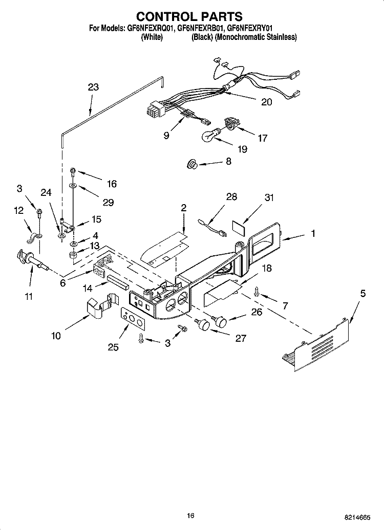CONTROL PARTS Diagram and Parts List for GF6NFEXRB01  Whirlpool Refrigerator